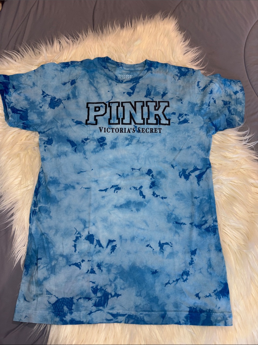 PINK Victoria's Secret Blue Tie-Dye Logo Tee